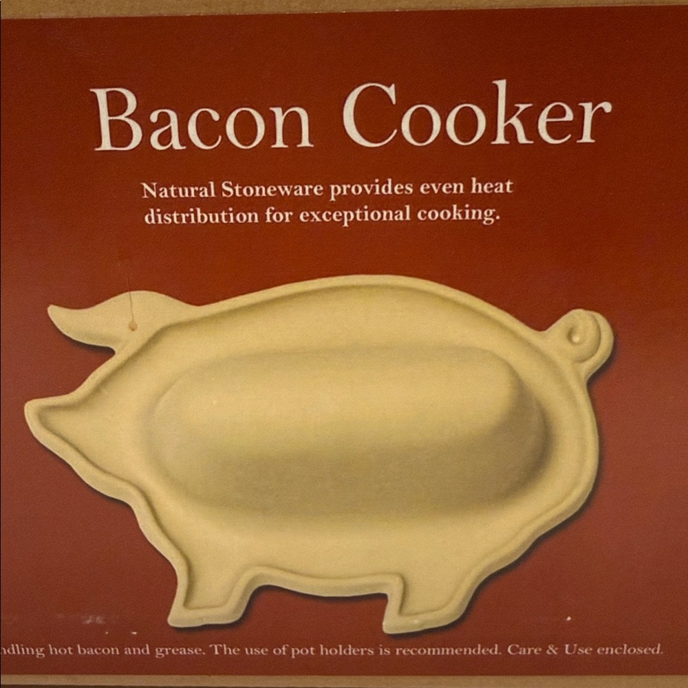 BACON Haeger Natural Stone Pig Shaped Microwave Bacon Cooker USA NEW Tan